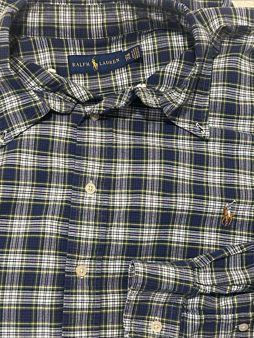 Ralph Lauren Men 2XB Blue Green Yellow Plaid Cotton Button Down Shirt